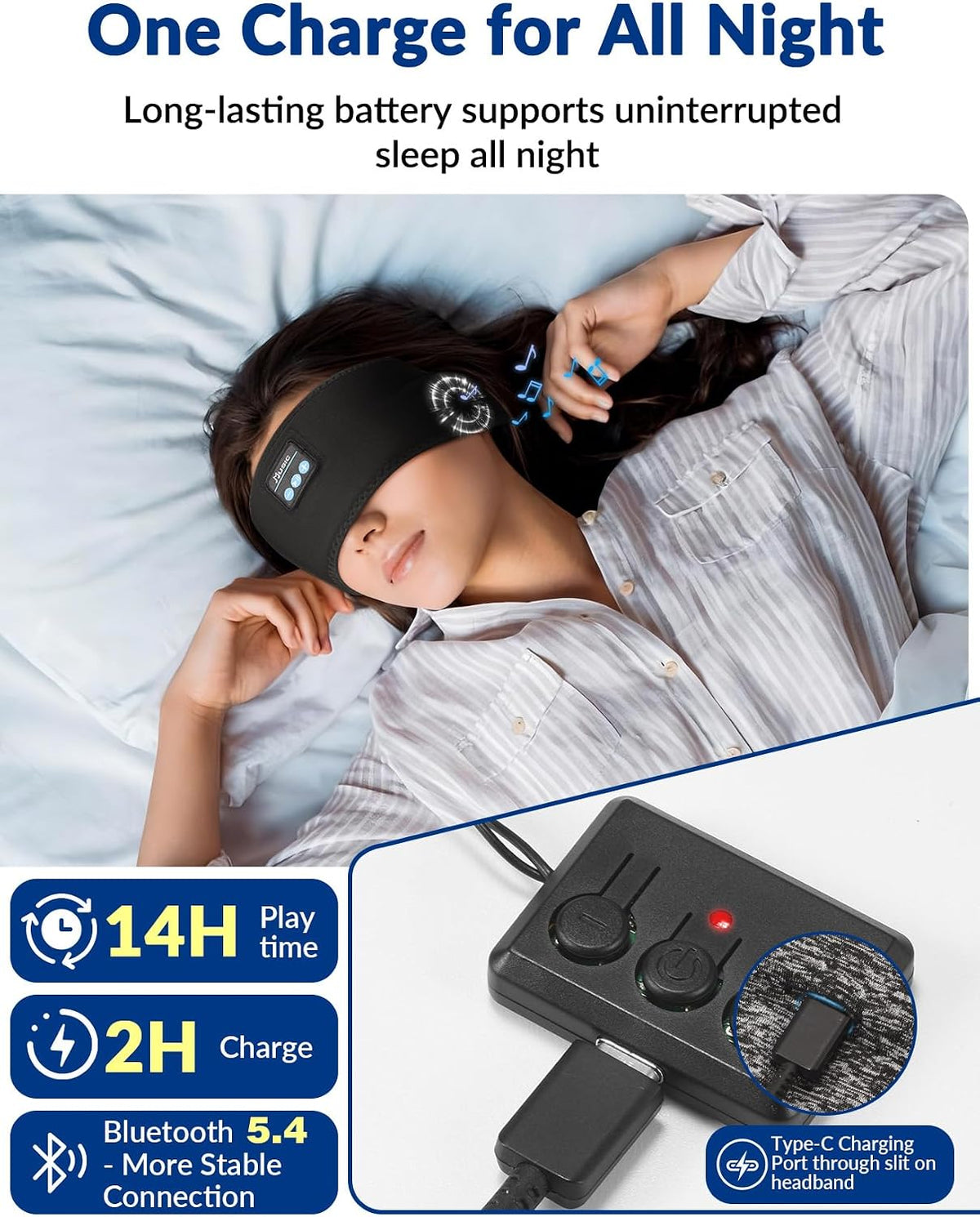 Adjustable Sleeping Headphones 2PCS Hook-and-Loop Bluetooth Headband