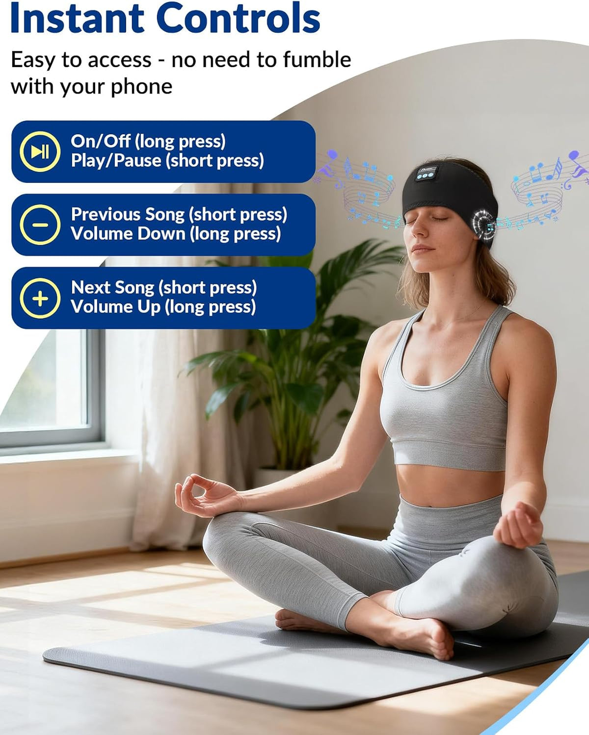 Adjustable Sleeping Headphones 2PCS Hook-and-Loop Bluetooth Headband