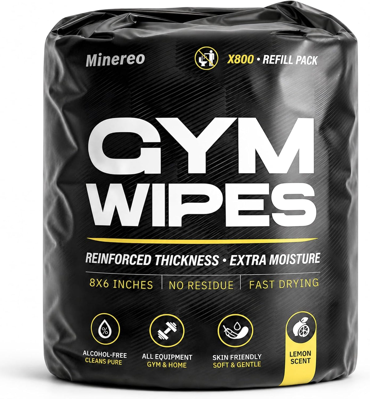 Gym Wipes Refill - Fitness Equipment & Yoga Mat, Lemon 3200 ct | CrossFit, Pilates studio & home gym, treadmill & exercise bike, alcohol-free & bleach-free, fits dispensers & buckets