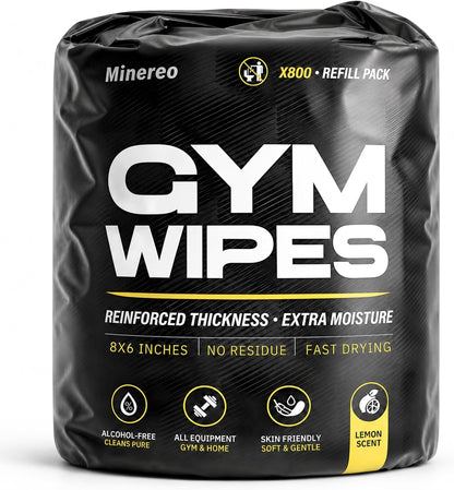 Gym Wipes Refill - Fitness Equipment & Yoga Mat, Lemon 3200 ct | CrossFit, Pilates studio & home gym, treadmill & exercise bike, alcohol-free & bleach-free, fits dispensers & buckets