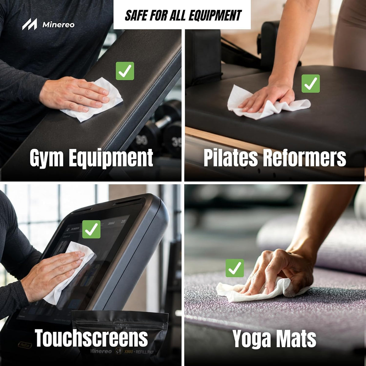 Gym Wipes Refill - Fitness Equipment & Yoga Mat, Lemon 3200 ct | CrossFit, Pilates studio & home gym, treadmill & exercise bike, alcohol-free & bleach-free, fits dispensers & buckets