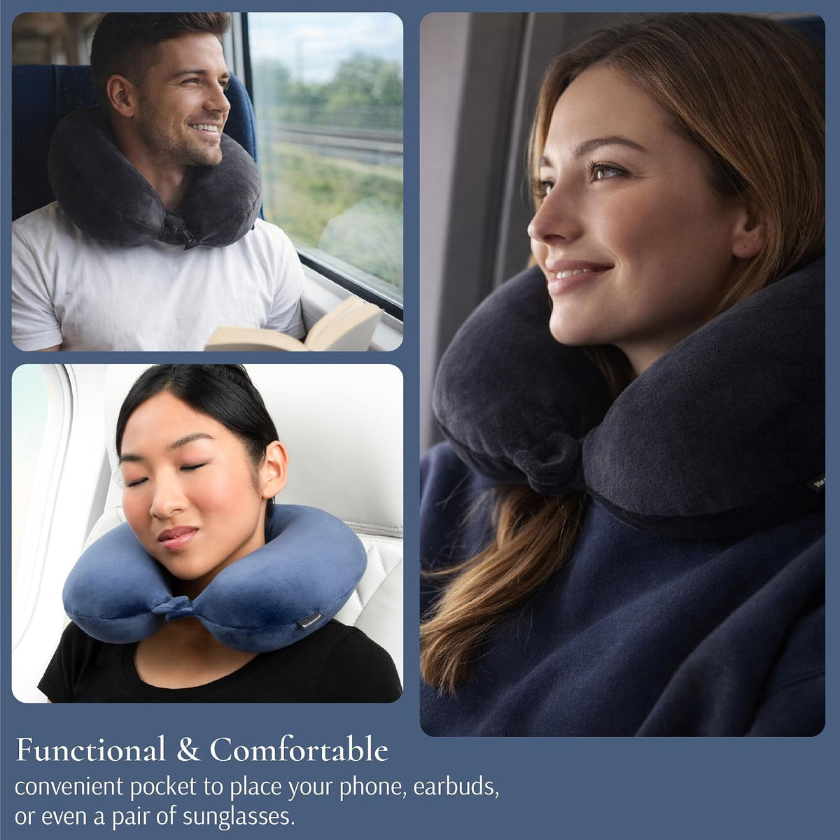 Travel Neck Pillow - Lightweight U-Shaped Memory Foam Travel Pillow for Airplane, Car Travels & Sleeping, Blue