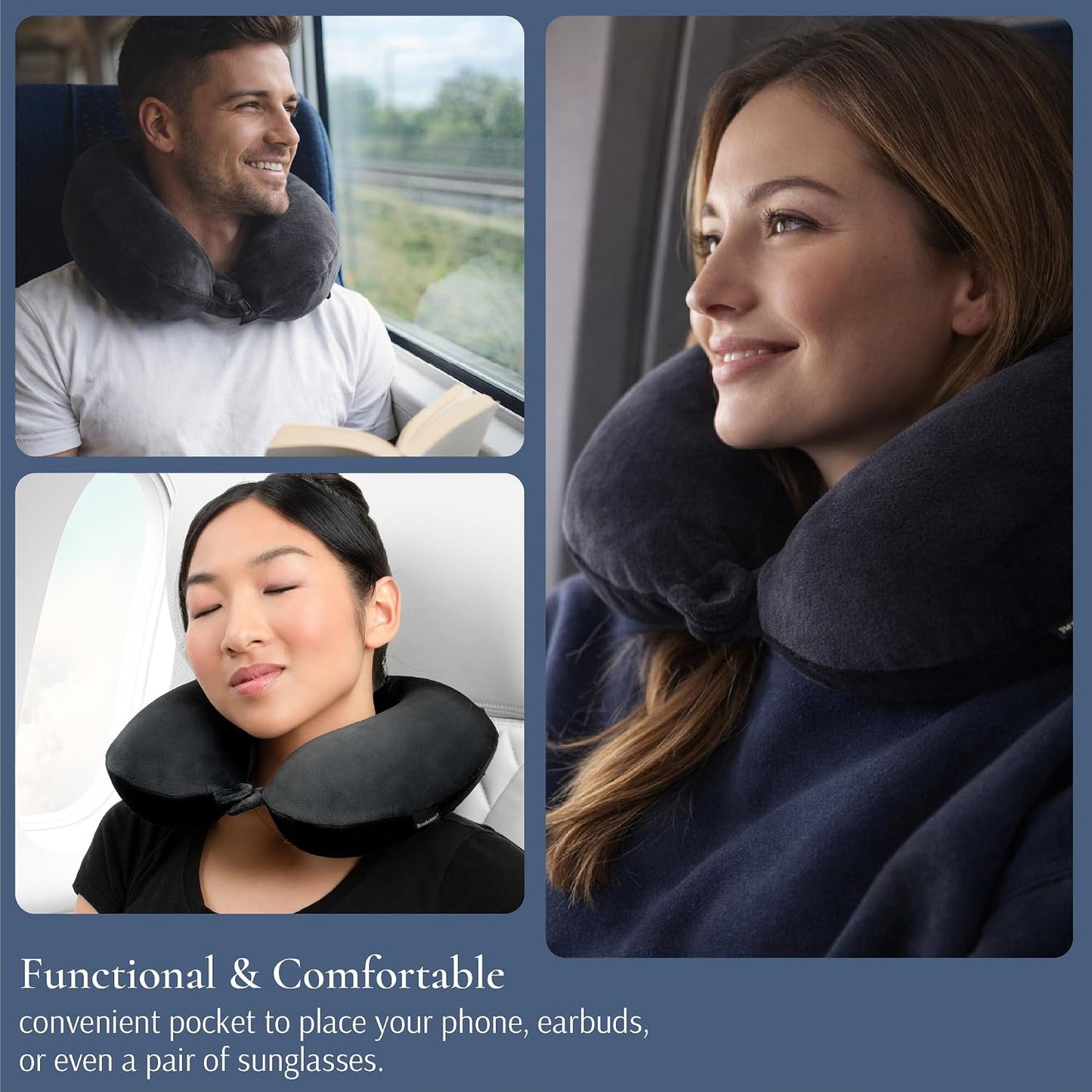 Travel Neck Pillow - Lightweight U-Shaped Memory Foam Travel Pillow for Airplane, Car Travels & Sleeping, Blue