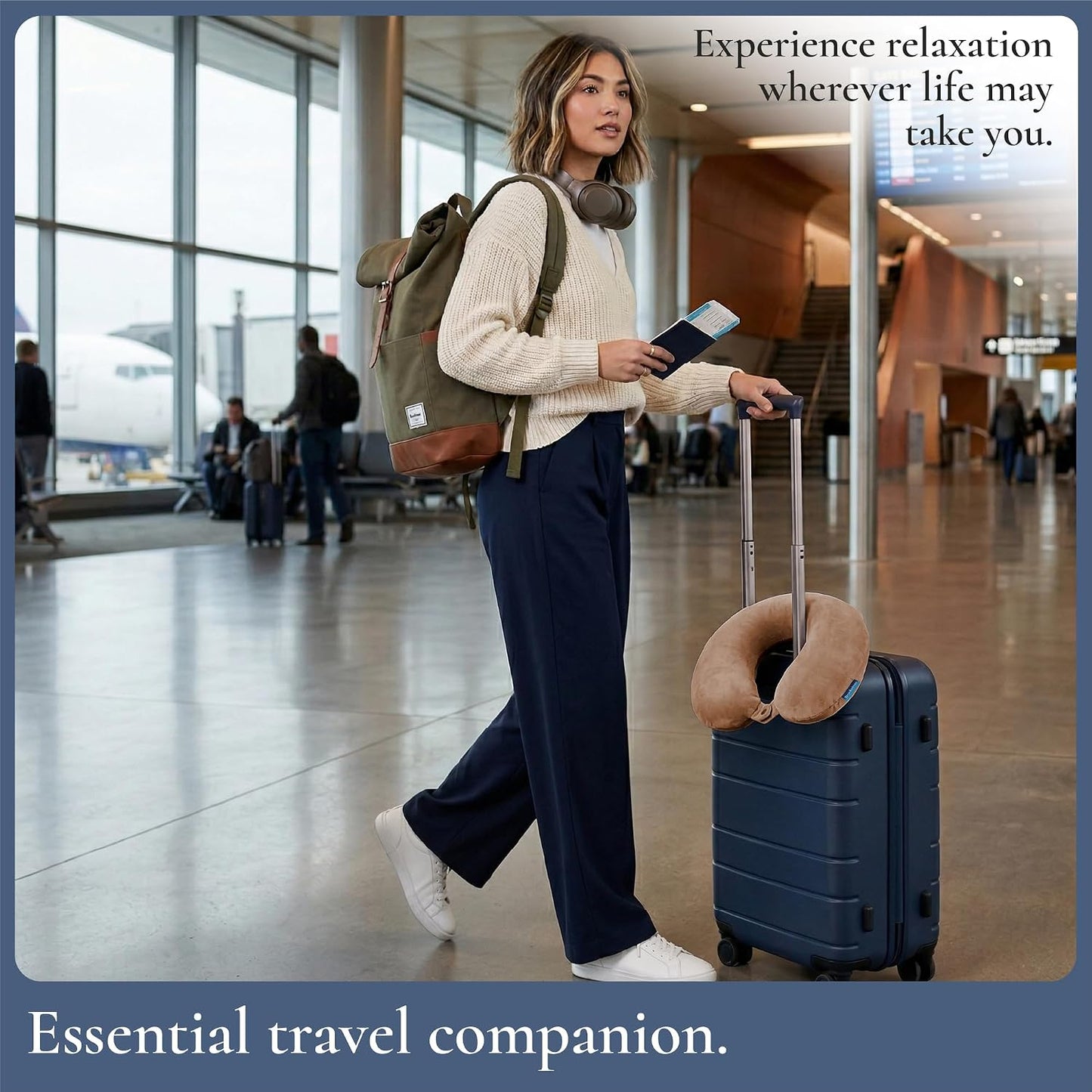 Travel Neck Pillow - Lightweight U-Shaped Memory Foam Travel Pillow for Airplane, Car Travels & Sleeping, Blue