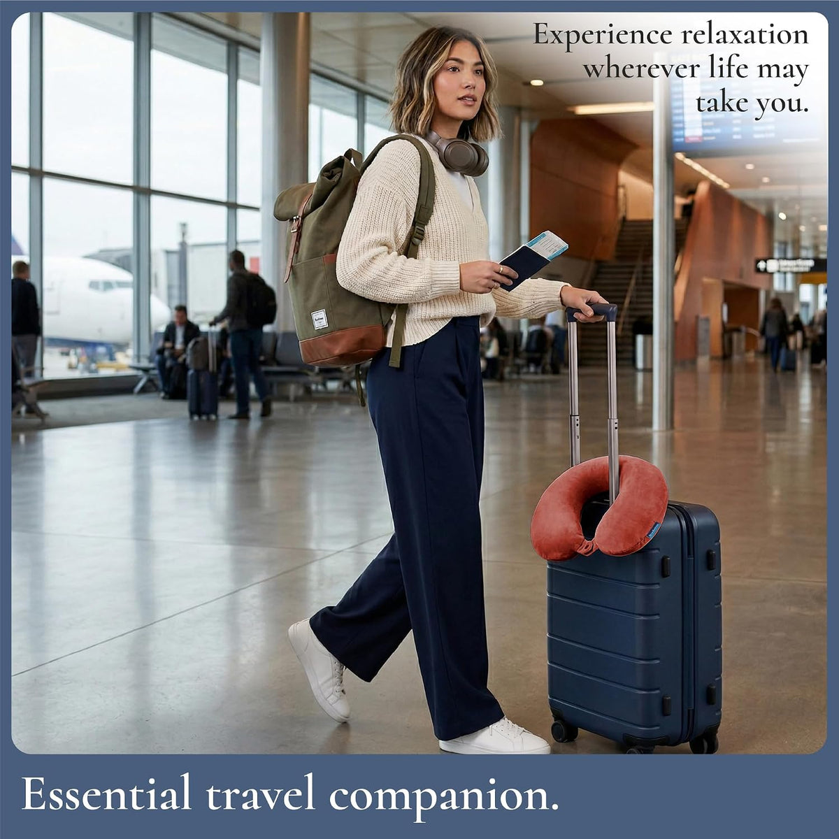 Travel Neck Pillow - Lightweight U-Shaped Memory Foam Travel Pillow for Airplane, Car Travels & Sleeping, Blue