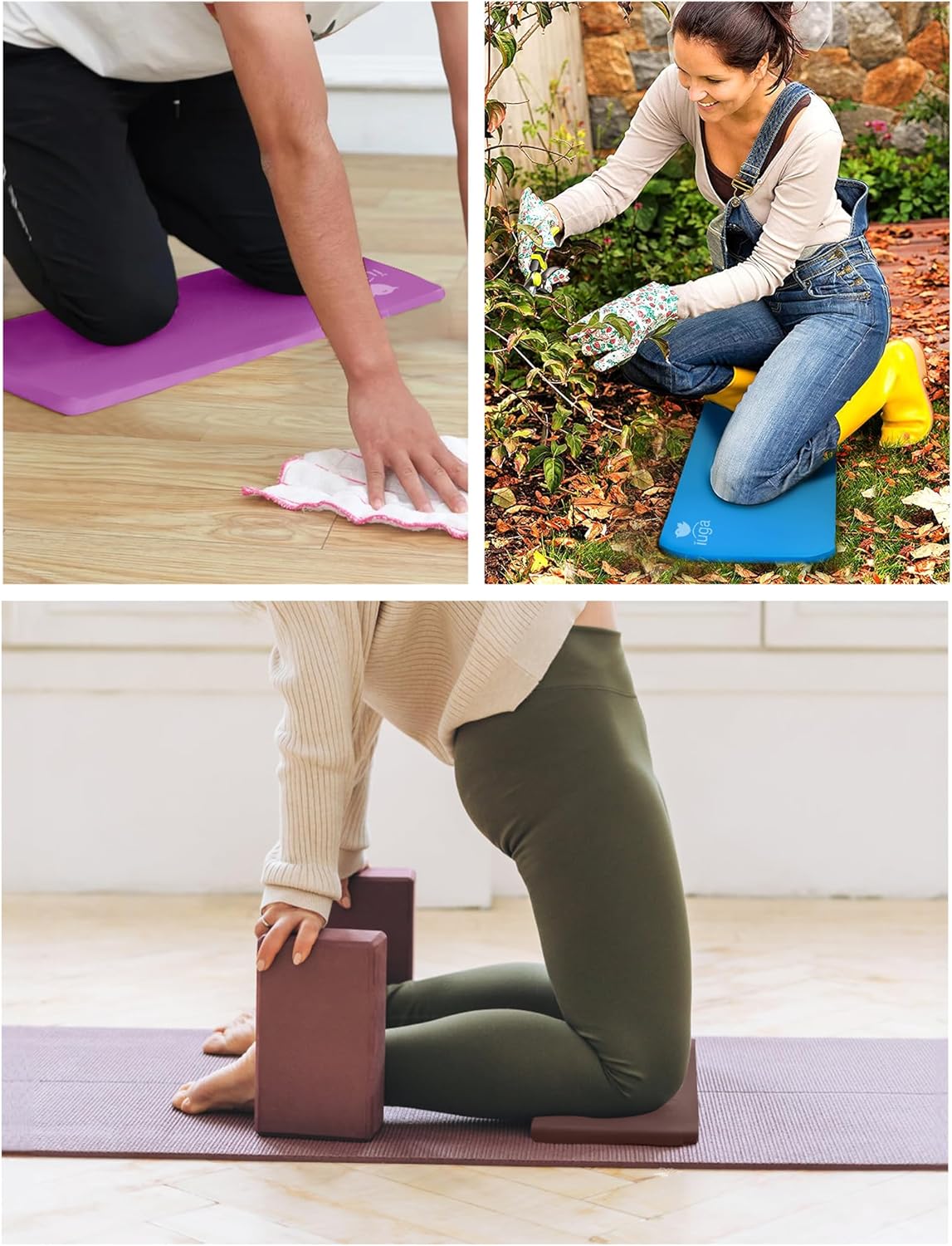 IUGA Yoga Knee Pads Cushion Non-Slip Knee Mat for Elbows Wrist Pain in Yoga Planks Floor Exercises Portable Extra-thick Cushioning