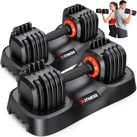 Adjustable Dumbbells Set of 2 for Strength Training, One-Hand Quick Adjust, 25/55/80/90 lbs Options, Anti-Slip Grip Handle, Compact Home Gym Weights for Men Women