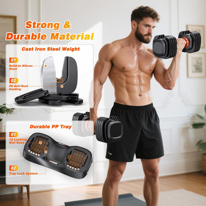 Adjustable Dumbbells Set of 2 for Strength Training, One-Hand Quick Adjust, 25/55/80/90 lbs Options, Anti-Slip Grip Handle, Compact Home Gym Weights for Men Women