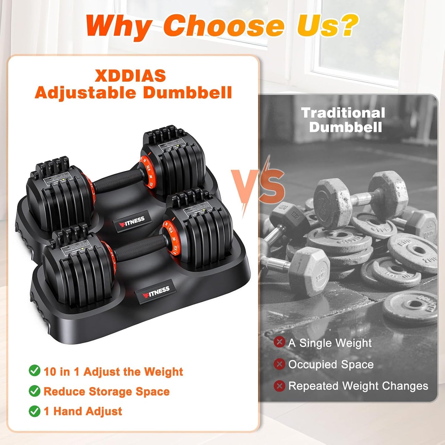 Adjustable Dumbbells Set of 2 for Strength Training, One-Hand Quick Adjust, 25/55/80/90 lbs Options, Anti-Slip Grip Handle, Compact Home Gym Weights for Men Women