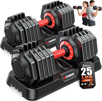 Adjustable Dumbbells Set of 2 for Strength Training, One-Hand Quick Adjust, 25/55/80/90 lbs Options, Anti-Slip Grip Handle, Compact Home Gym Weights for Men Women