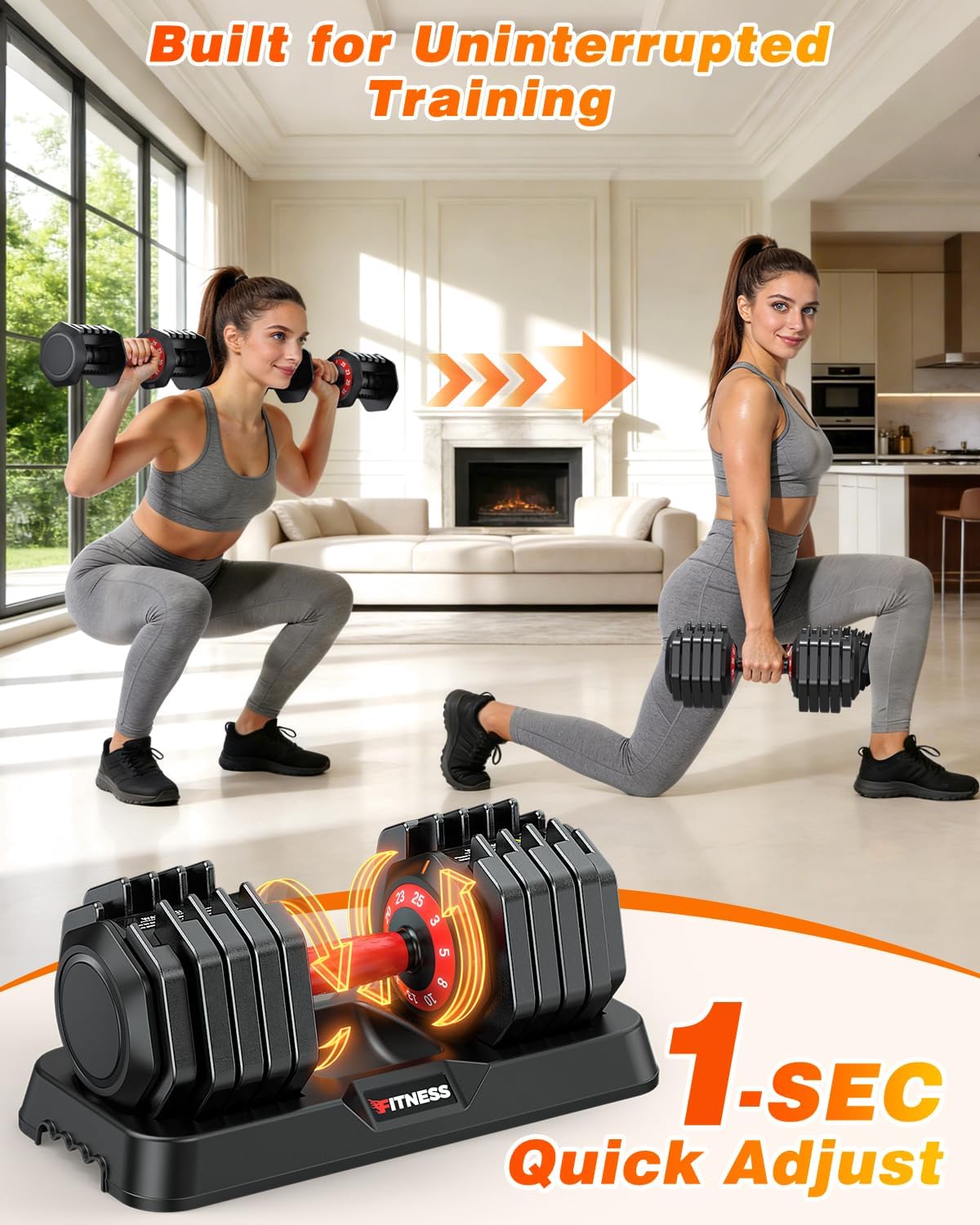 Adjustable Dumbbells Set of 2 for Strength Training, One-Hand Quick Adjust, 25/55/80/90 lbs Options, Anti-Slip Grip Handle, Compact Home Gym Weights for Men Women