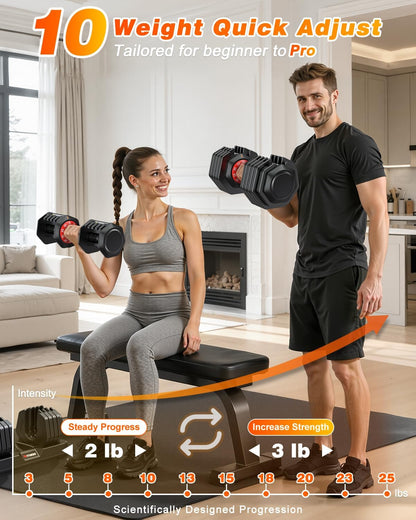 Adjustable Dumbbells Set of 2 for Strength Training, One-Hand Quick Adjust, 25/55/80/90 lbs Options, Anti-Slip Grip Handle, Compact Home Gym Weights for Men Women