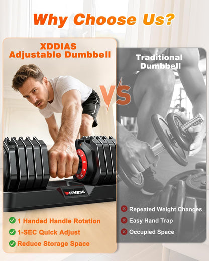 Adjustable Dumbbells Set of 2 for Strength Training, One-Hand Quick Adjust, 25/55/80/90 lbs Options, Anti-Slip Grip Handle, Compact Home Gym Weights for Men Women