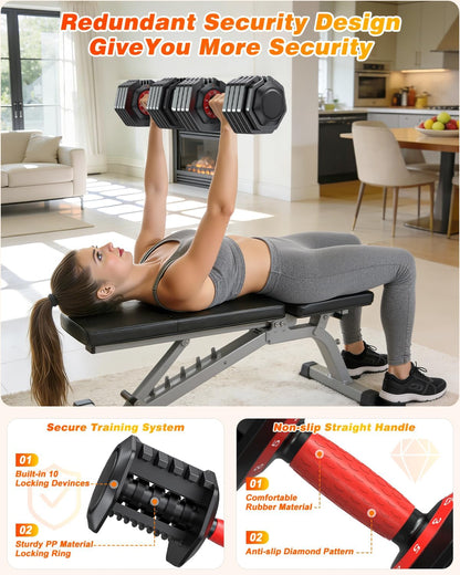 Adjustable Dumbbells Set of 2 for Strength Training, One-Hand Quick Adjust, 25/55/80/90 lbs Options, Anti-Slip Grip Handle, Compact Home Gym Weights for Men Women