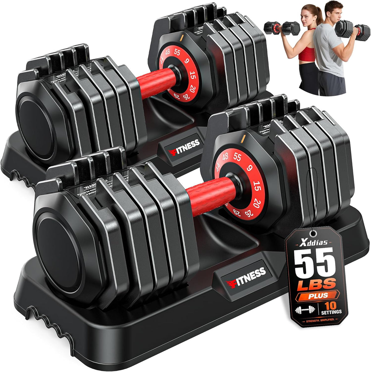Adjustable Dumbbells Set of 2 for Strength Training, One-Hand Quick Adjust, 25/55/80/90 lbs Options, Anti-Slip Grip Handle, Compact Home Gym Weights for Men Women