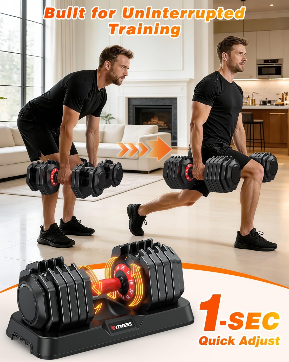 Adjustable Dumbbells Set of 2 for Strength Training, One-Hand Quick Adjust, 25/55/80/90 lbs Options, Anti-Slip Grip Handle, Compact Home Gym Weights for Men Women