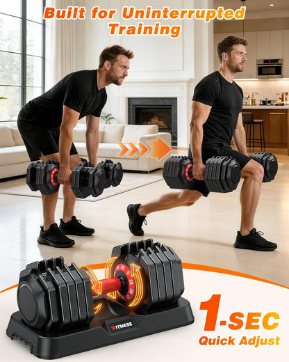 Adjustable Dumbbells Set of 2 for Strength Training, One-Hand Quick Adjust, 25/55/80/90 lbs Options, Anti-Slip Grip Handle, Compact Home Gym Weights for Men Women