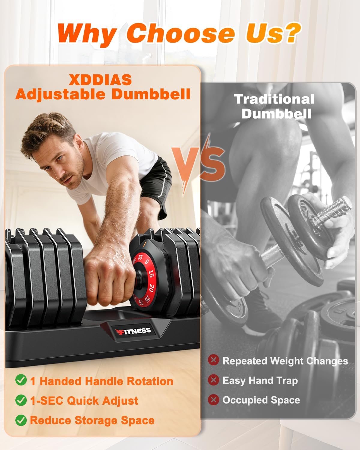 Adjustable Dumbbells Set of 2 for Strength Training, One-Hand Quick Adjust, 25/55/80/90 lbs Options, Anti-Slip Grip Handle, Compact Home Gym Weights for Men Women