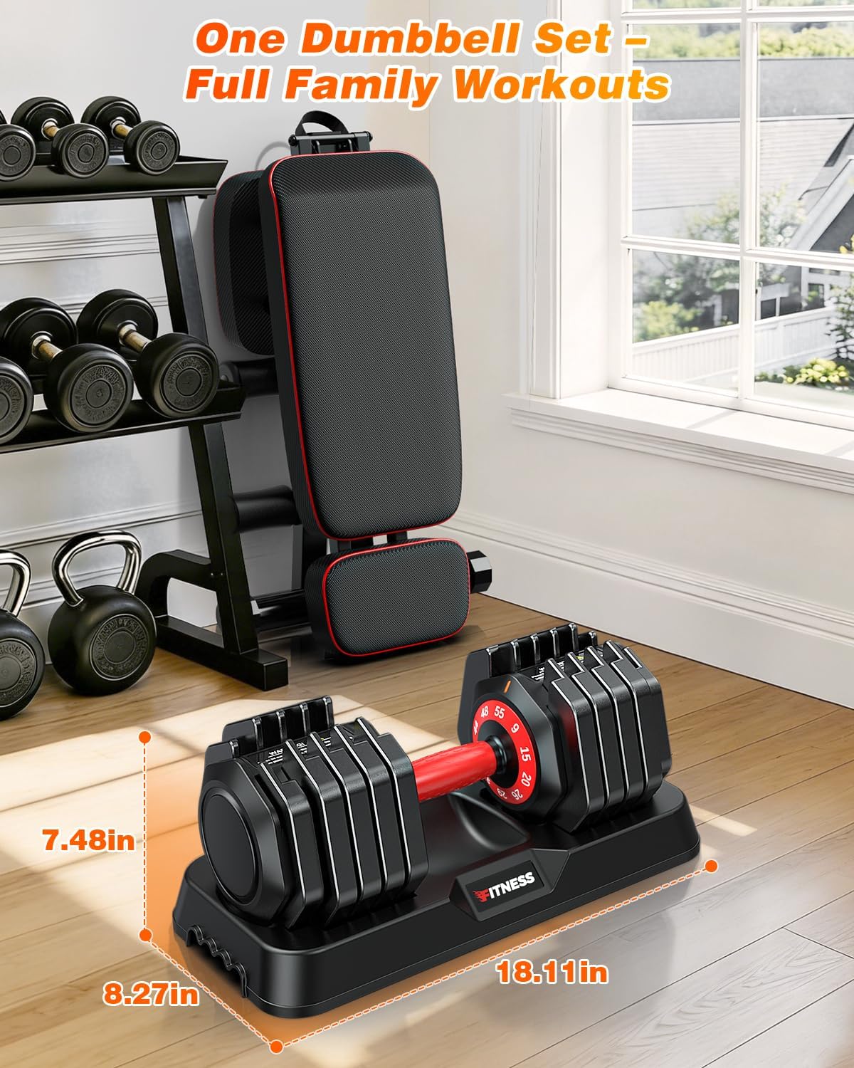 Adjustable Dumbbells Set of 2 for Strength Training, One-Hand Quick Adjust, 25/55/80/90 lbs Options, Anti-Slip Grip Handle, Compact Home Gym Weights for Men Women