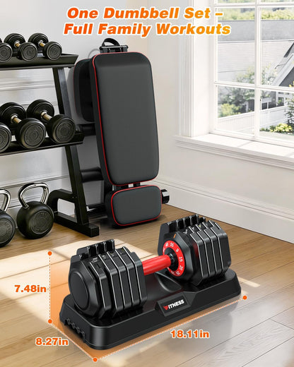 Adjustable Dumbbells Set of 2 for Strength Training, One-Hand Quick Adjust, 25/55/80/90 lbs Options, Anti-Slip Grip Handle, Compact Home Gym Weights for Men Women