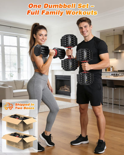 Adjustable Dumbbells Set of 2 for Strength Training, One-Hand Quick Adjust, 25/55/80/90 lbs Options, Anti-Slip Grip Handle, Compact Home Gym Weights for Men Women