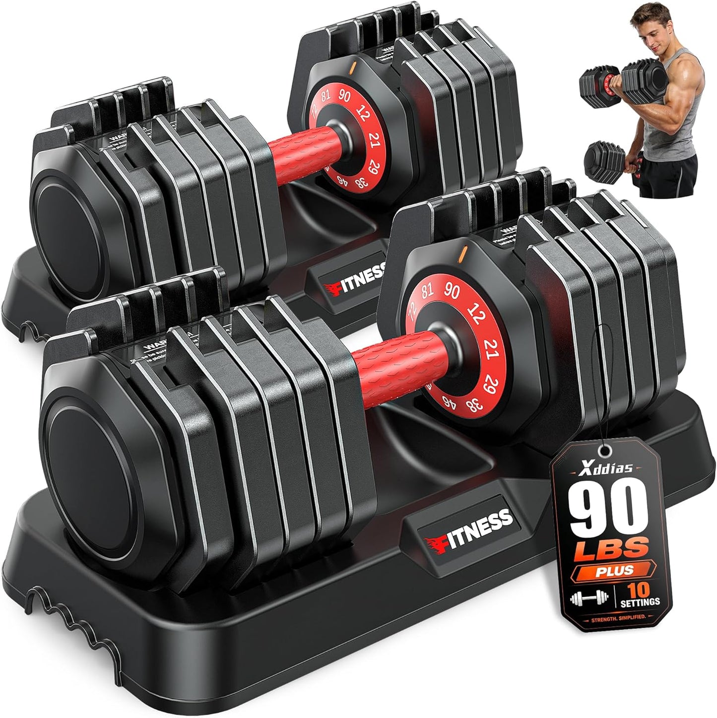 Adjustable Dumbbells Set of 2 for Strength Training, One-Hand Quick Adjust, 25/55/80/90 lbs Options, Anti-Slip Grip Handle, Compact Home Gym Weights for Men Women
