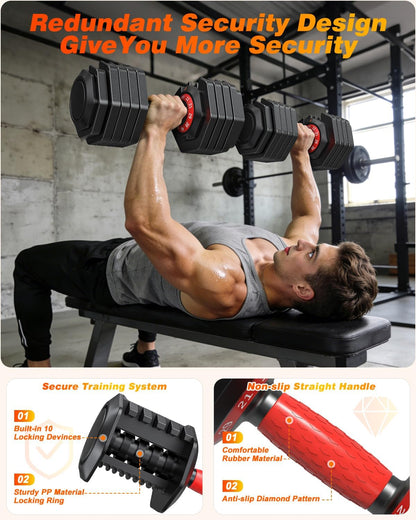 Adjustable Dumbbells Set of 2 for Strength Training, One-Hand Quick Adjust, 25/55/80/90 lbs Options, Anti-Slip Grip Handle, Compact Home Gym Weights for Men Women