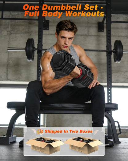 Adjustable Dumbbells Set of 2 for Strength Training, One-Hand Quick Adjust, 25/55/80/90 lbs Options, Anti-Slip Grip Handle, Compact Home Gym Weights for Men Women