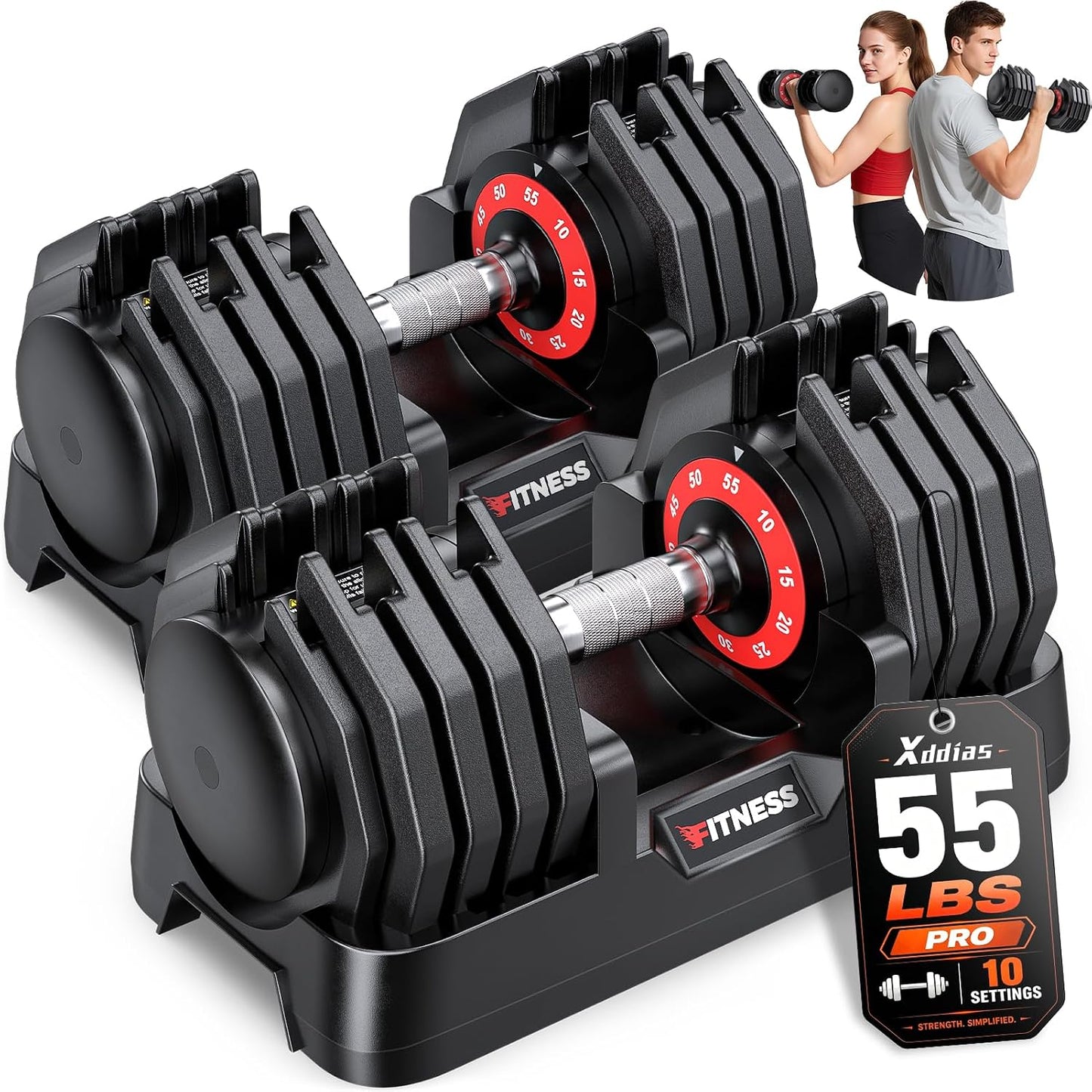 Adjustable Dumbbells Set of 2 for Strength Training, One-Hand Quick Adjust, 25/55/80/90 lbs Options, Anti-Slip Grip Handle, Compact Home Gym Weights for Men Women
