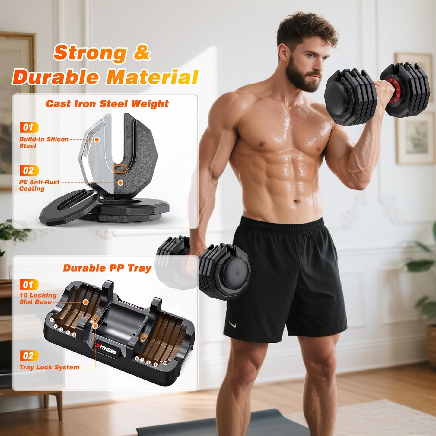 Adjustable Dumbbells Set of 2 for Strength Training, One-Hand Quick Adjust, 25/55/80/90 lbs Options, Anti-Slip Grip Handle, Compact Home Gym Weights for Men Women