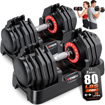 Adjustable Dumbbells Set of 2 for Strength Training, One-Hand Quick Adjust, 25/55/80/90 lbs Options, Anti-Slip Grip Handle, Compact Home Gym Weights for Men Women