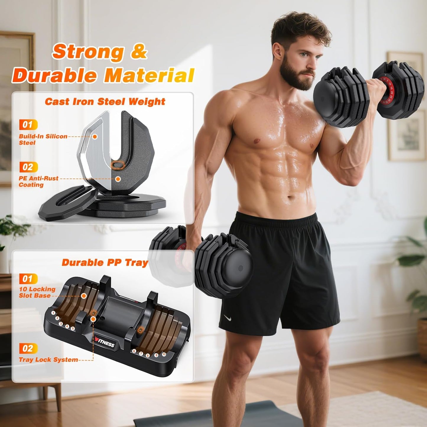 Adjustable Dumbbells Set of 2 for Strength Training, One-Hand Quick Adjust, 25/55/80/90 lbs Options, Anti-Slip Grip Handle, Compact Home Gym Weights for Men Women