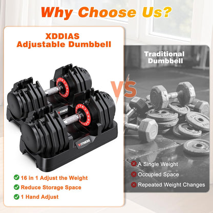 Adjustable Dumbbells Set of 2 for Strength Training, One-Hand Quick Adjust, 25/55/80/90 lbs Options, Anti-Slip Grip Handle, Compact Home Gym Weights for Men Women