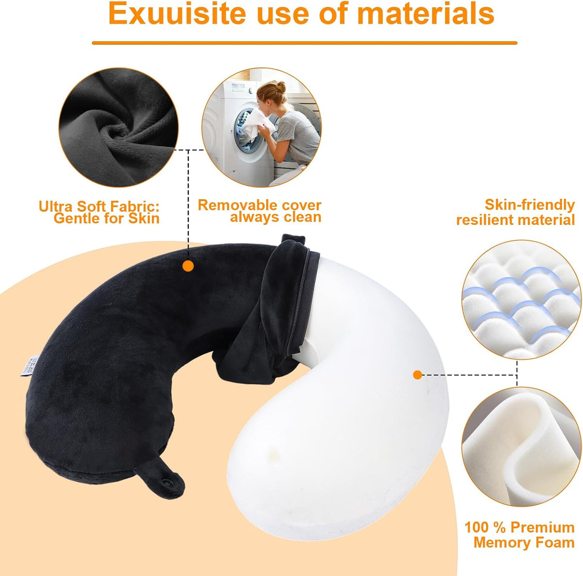 Travel Pillow,100% Pure Memory Foam U Shaped Neck Pillow,Super Lightweight Portable Headrest Great for Airplane, Car,Home,Office,Sleeping Rest (Grey)