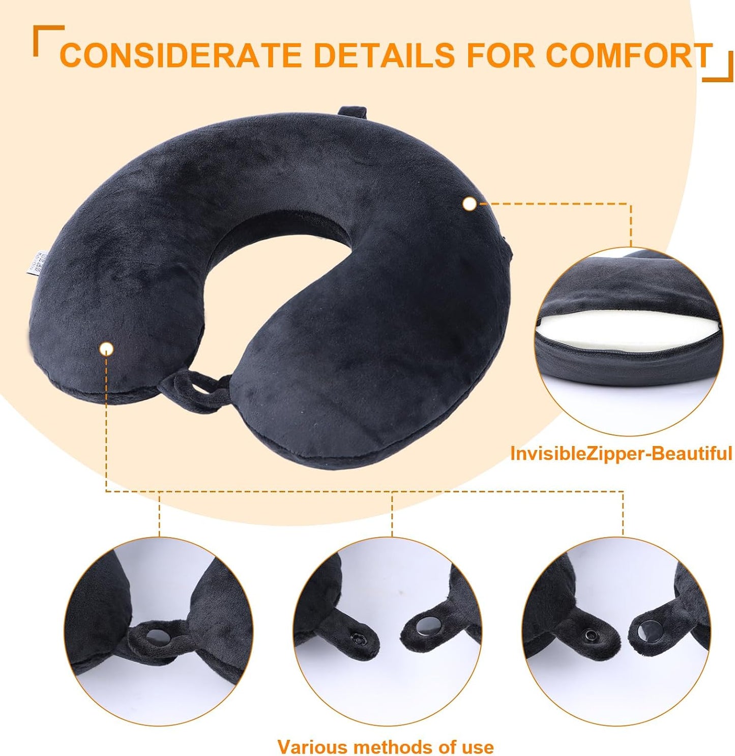 Travel Pillow,100% Pure Memory Foam U Shaped Neck Pillow,Super Lightweight Portable Headrest Great for Airplane, Car,Home,Office,Sleeping Rest (Grey)