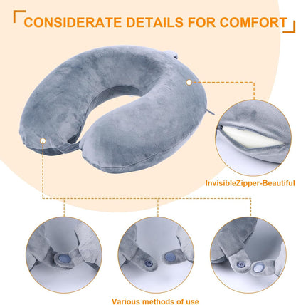 Travel Pillow,100% Pure Memory Foam U Shaped Neck Pillow,Super Lightweight Portable Headrest Great for Airplane, Car,Home,Office,Sleeping Rest (Grey)