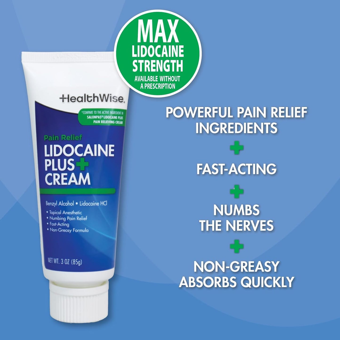 Lidocaine Plus+ 4% Pain Relief Cream, 3 oz