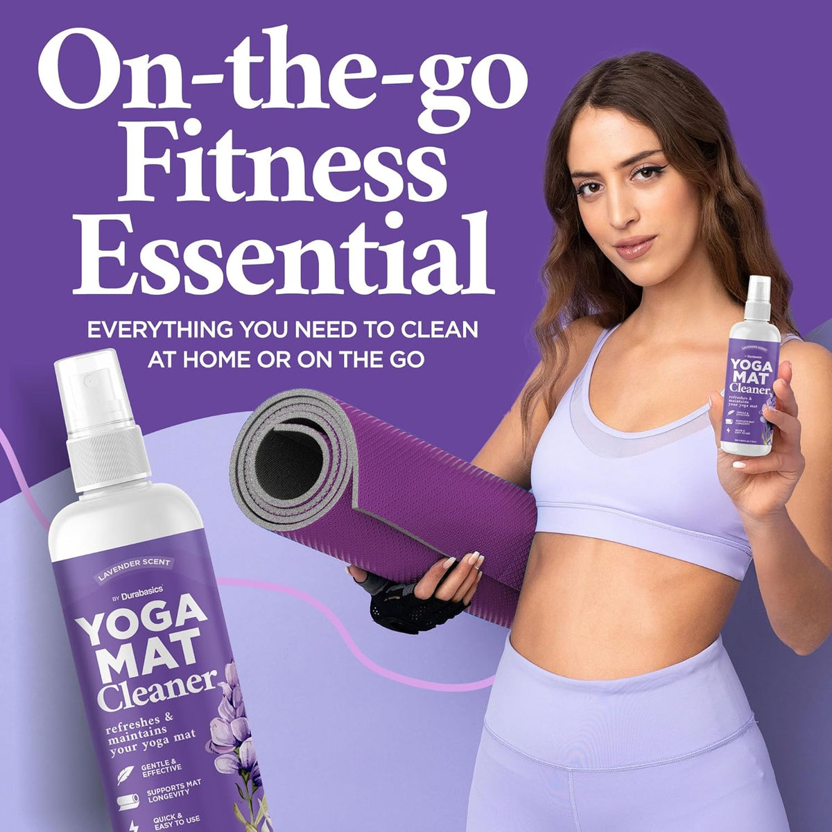 Yoga Mat Cleaner Spray – Lavender Scent – 2 Pack (4 oz Each) with Microfiber Towel – Mat Spray Cleaner for Sweat & Odor – Quick-Dry, No Rinse Formula for Gear & Gym Equipment
