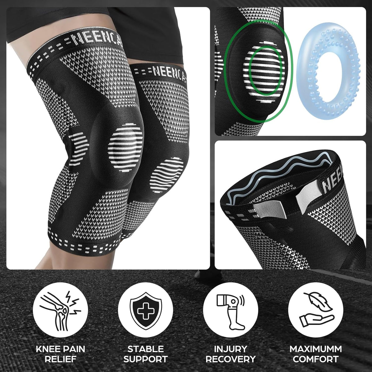 Professional Knee Brace, Compression Knee Support with Patella Gel Pad & Side Stabilizers, Medical Knee Sleeve for Pain Relief, ACL,PCL, Meniscus, Injury Recovery, Arthritis, Sports, Workout...