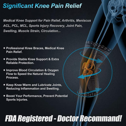Professional Knee Brace, Compression Knee Support with Patella Gel Pad & Side Stabilizers, Medical Knee Sleeve for Pain Relief, ACL,PCL, Meniscus, Injury Recovery, Arthritis, Sports, Workout...