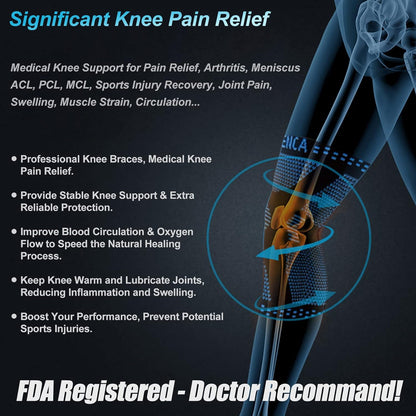 Professional Knee Brace, Compression Knee Support with Patella Gel Pad & Side Stabilizers, Medical Knee Sleeve for Pain Relief, ACL,PCL, Meniscus, Injury Recovery, Arthritis, Sports, Workout...