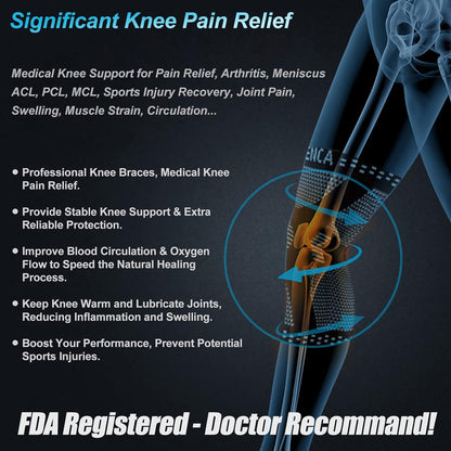 Professional Knee Brace, Compression Knee Support with Patella Gel Pad & Side Stabilizers, Medical Knee Sleeve for Pain Relief, ACL,PCL, Meniscus, Injury Recovery, Arthritis, Sports, Workout...