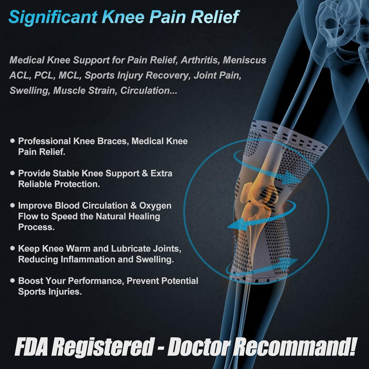 Professional Knee Brace, Compression Knee Support with Patella Gel Pad & Side Stabilizers, Medical Knee Sleeve for Pain Relief, ACL,PCL, Meniscus, Injury Recovery, Arthritis, Sports, Workout...
