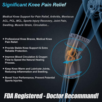 Professional Knee Brace, Compression Knee Support with Patella Gel Pad & Side Stabilizers, Medical Knee Sleeve for Pain Relief, ACL,PCL, Meniscus, Injury Recovery, Arthritis, Sports, Workout...
