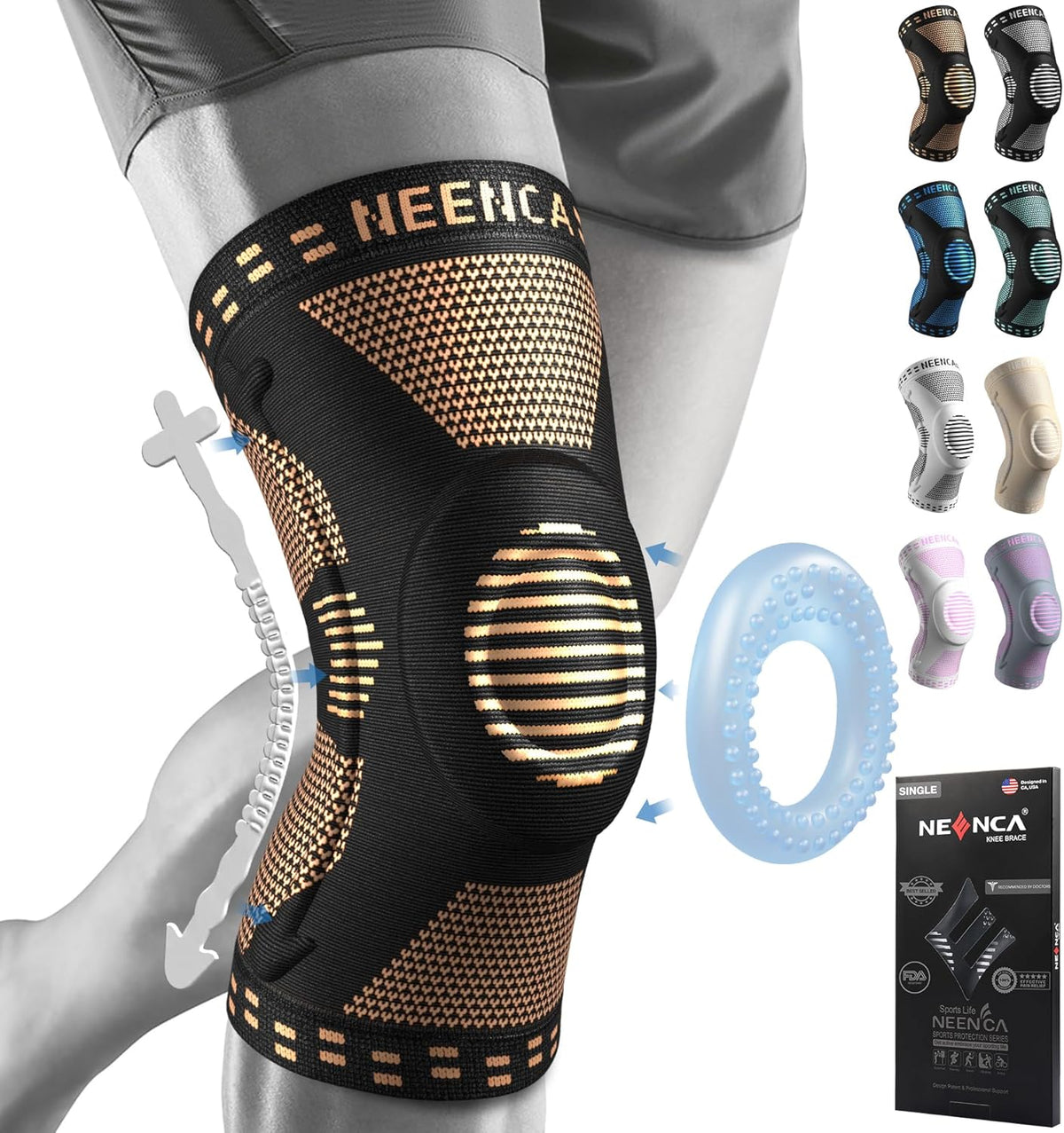 Professional Knee Brace, Compression Knee Support with Patella Gel Pad & Side Stabilizers, Medical Knee Sleeve for Pain Relief, ACL,PCL, Meniscus, Injury Recovery, Arthritis, Sports, Workout...