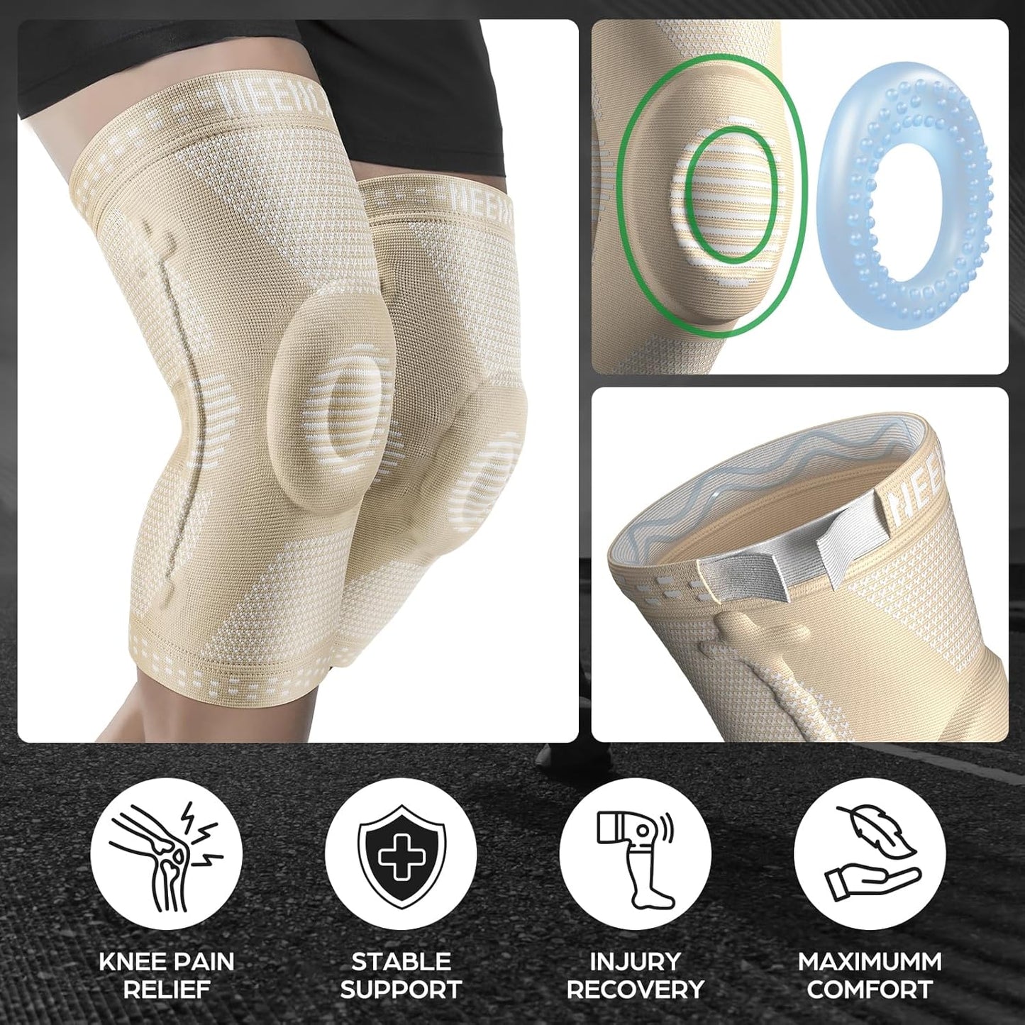Professional Knee Brace, Compression Knee Support with Patella Gel Pad & Side Stabilizers, Medical Knee Sleeve for Pain Relief, ACL,PCL, Meniscus, Injury Recovery, Arthritis, Sports, Workout...