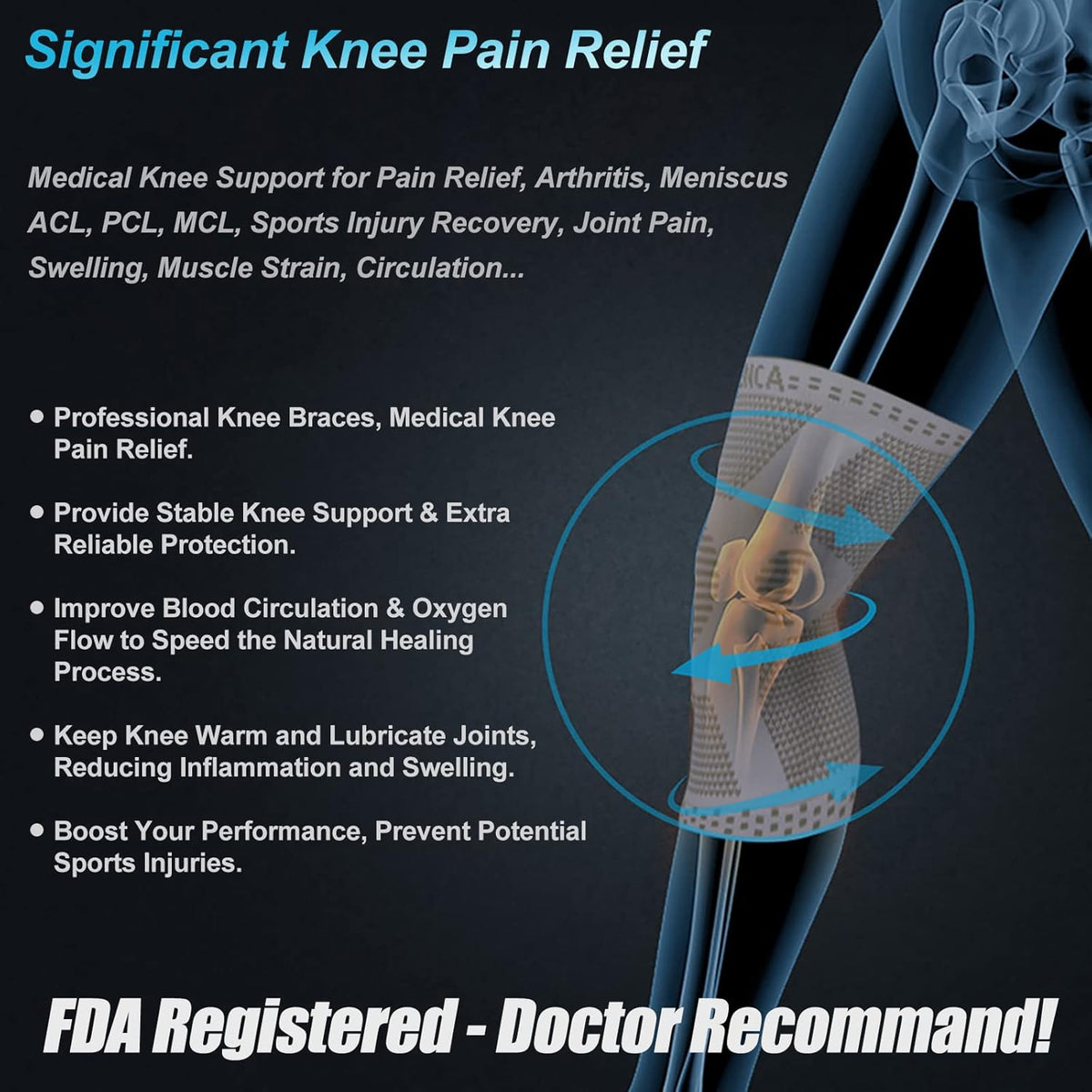 Professional Knee Brace, Compression Knee Support with Patella Gel Pad & Side Stabilizers, Medical Knee Sleeve for Pain Relief, ACL,PCL, Meniscus, Injury Recovery, Arthritis, Sports, Workout...