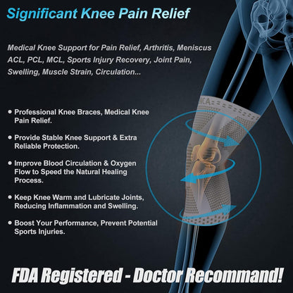 Professional Knee Brace, Compression Knee Support with Patella Gel Pad & Side Stabilizers, Medical Knee Sleeve for Pain Relief, ACL,PCL, Meniscus, Injury Recovery, Arthritis, Sports, Workout...