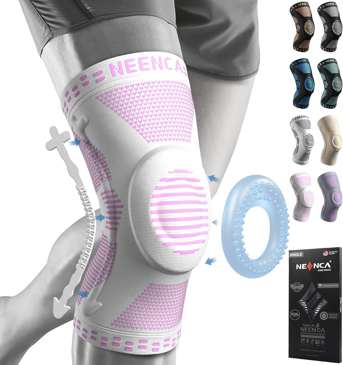 Professional Knee Brace, Compression Knee Support with Patella Gel Pad & Side Stabilizers, Medical Knee Sleeve for Pain Relief, ACL,PCL, Meniscus, Injury Recovery, Arthritis, Sports, Workout...