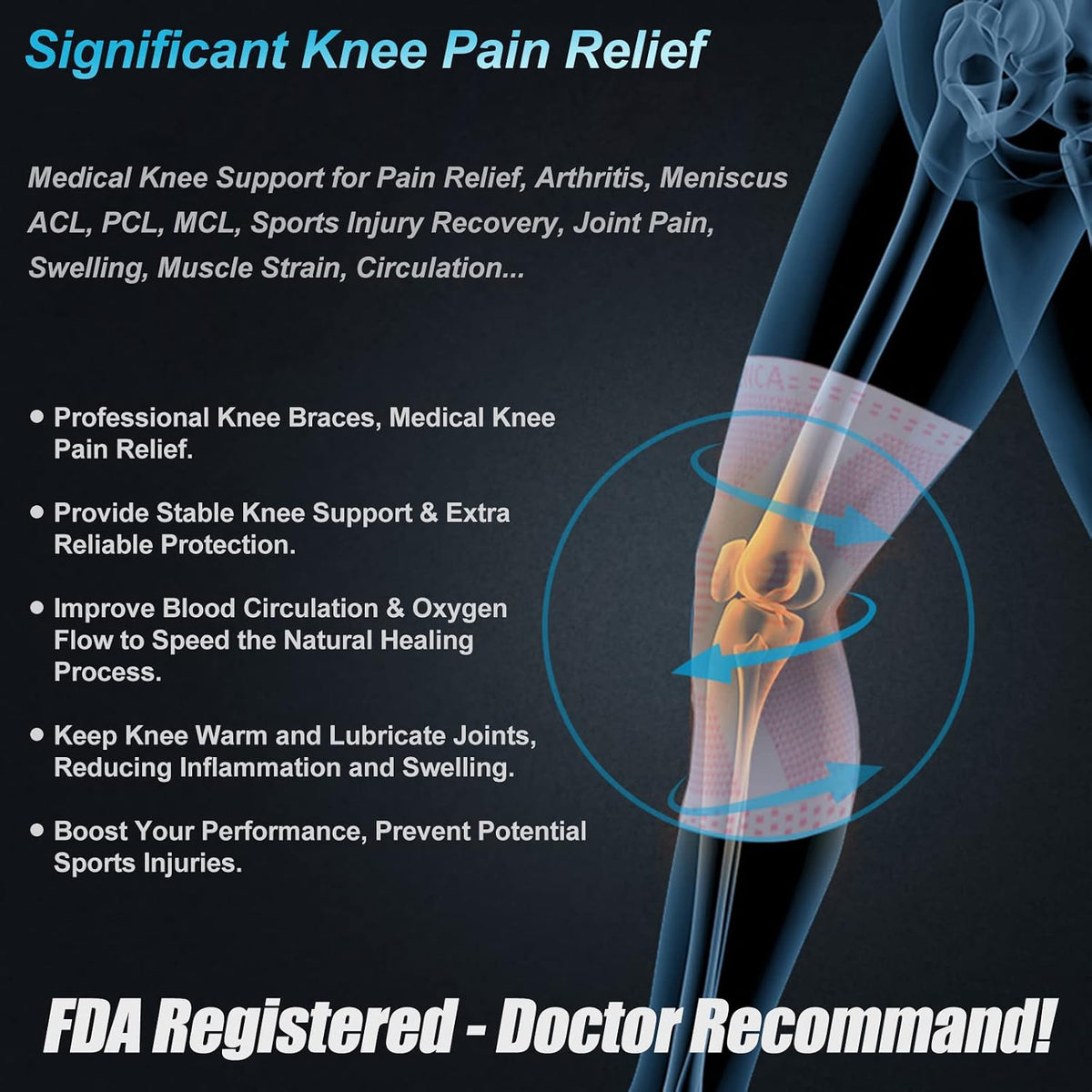 Professional Knee Brace, Compression Knee Support with Patella Gel Pad & Side Stabilizers, Medical Knee Sleeve for Pain Relief, ACL,PCL, Meniscus, Injury Recovery, Arthritis, Sports, Workout...